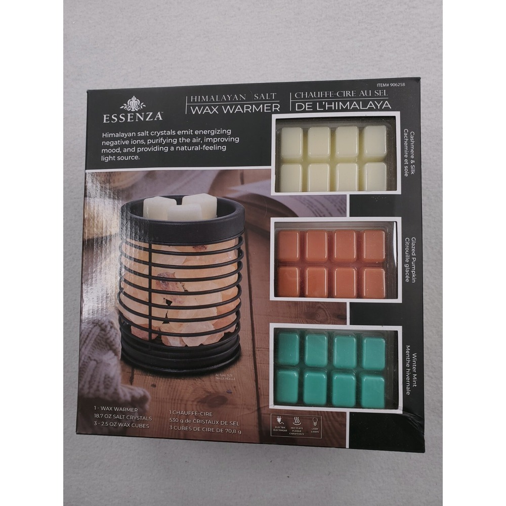 ESSENZA HIMALAYAN SALT WAX Warmer Set 3 Scents Included Black Round Ion Cleanser